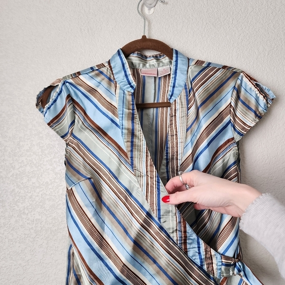 XHILARATION x VINTAGE Y2K artsy satin wrap‎ stripe top size M - Picture 7 of 7